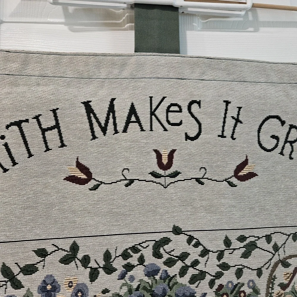 Vtg Faith Make It Grow Gardening Tapestry Wall Hanging Deb Strain 1997 READ
